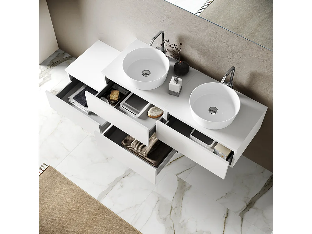 Ensemble de salle de bain double vasque 8 pièces ASTRA blanc