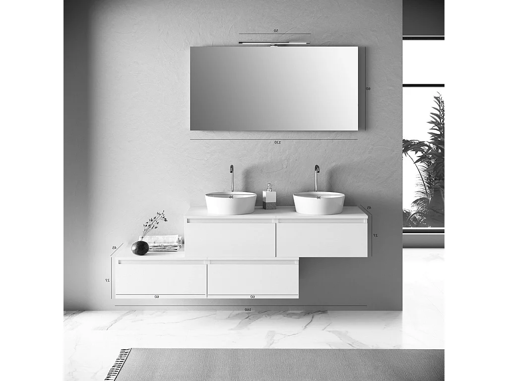 Ensemble de salle de bain double vasque 8 pièces ASTRA blanc