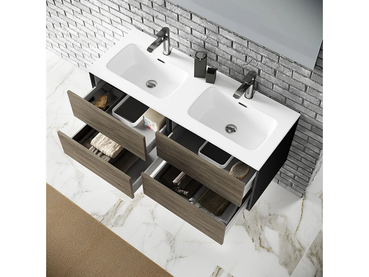 Ensemble de salle de bain double vasque 4 pièces IGEA chêne cendré