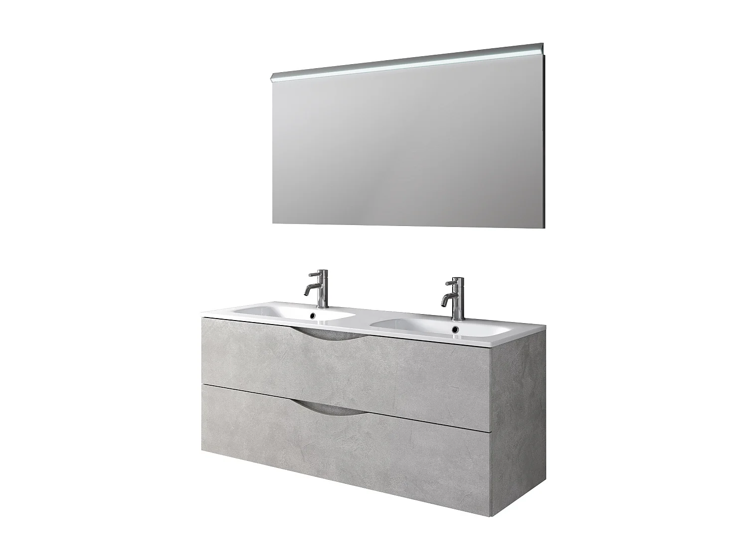 Ensemble de salle de bain double  3 pièces PLUTONE blanc pierre