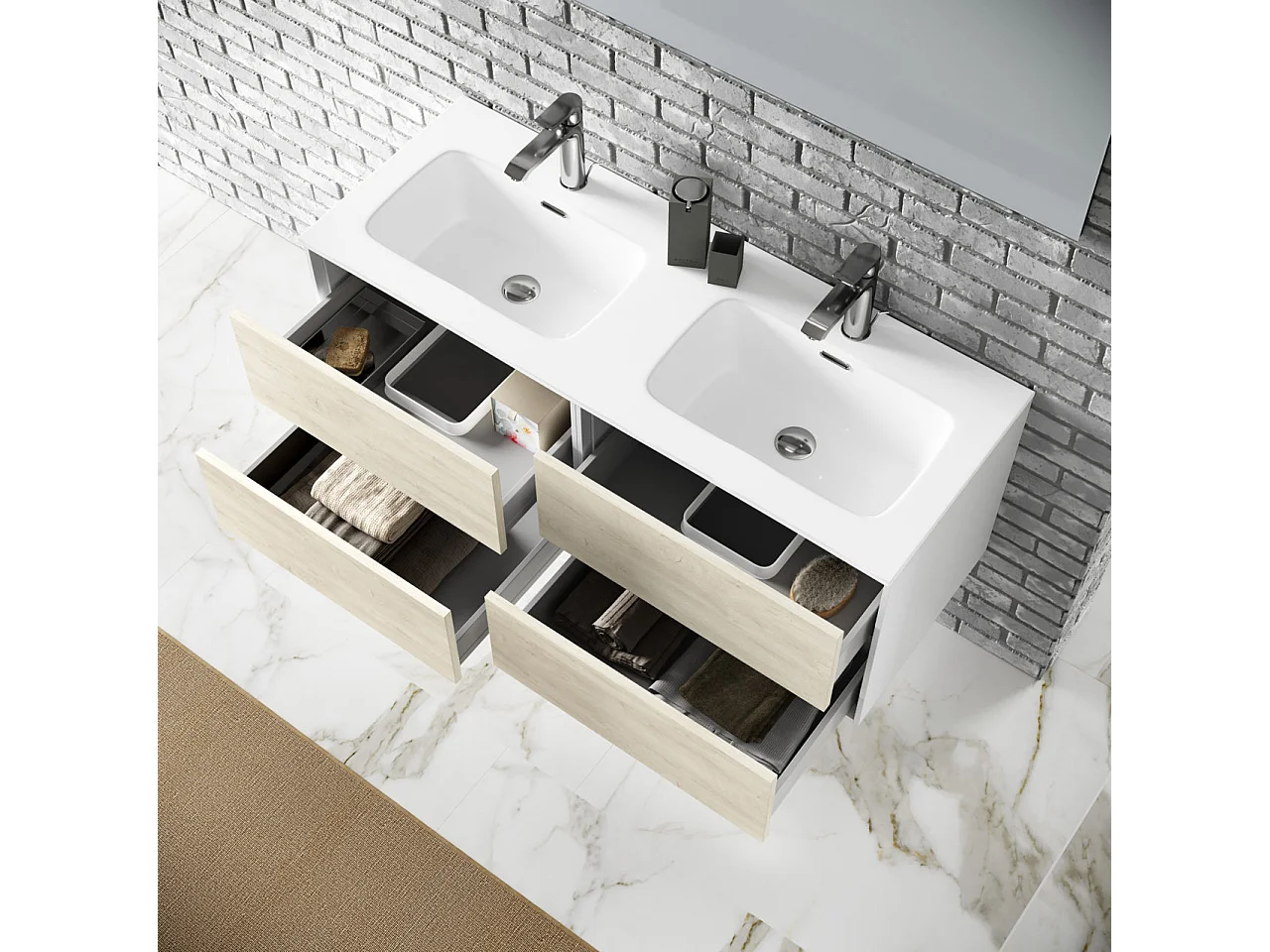 Ensemble de salle de bain double vasque 4 pièces IGEA chêne alaska