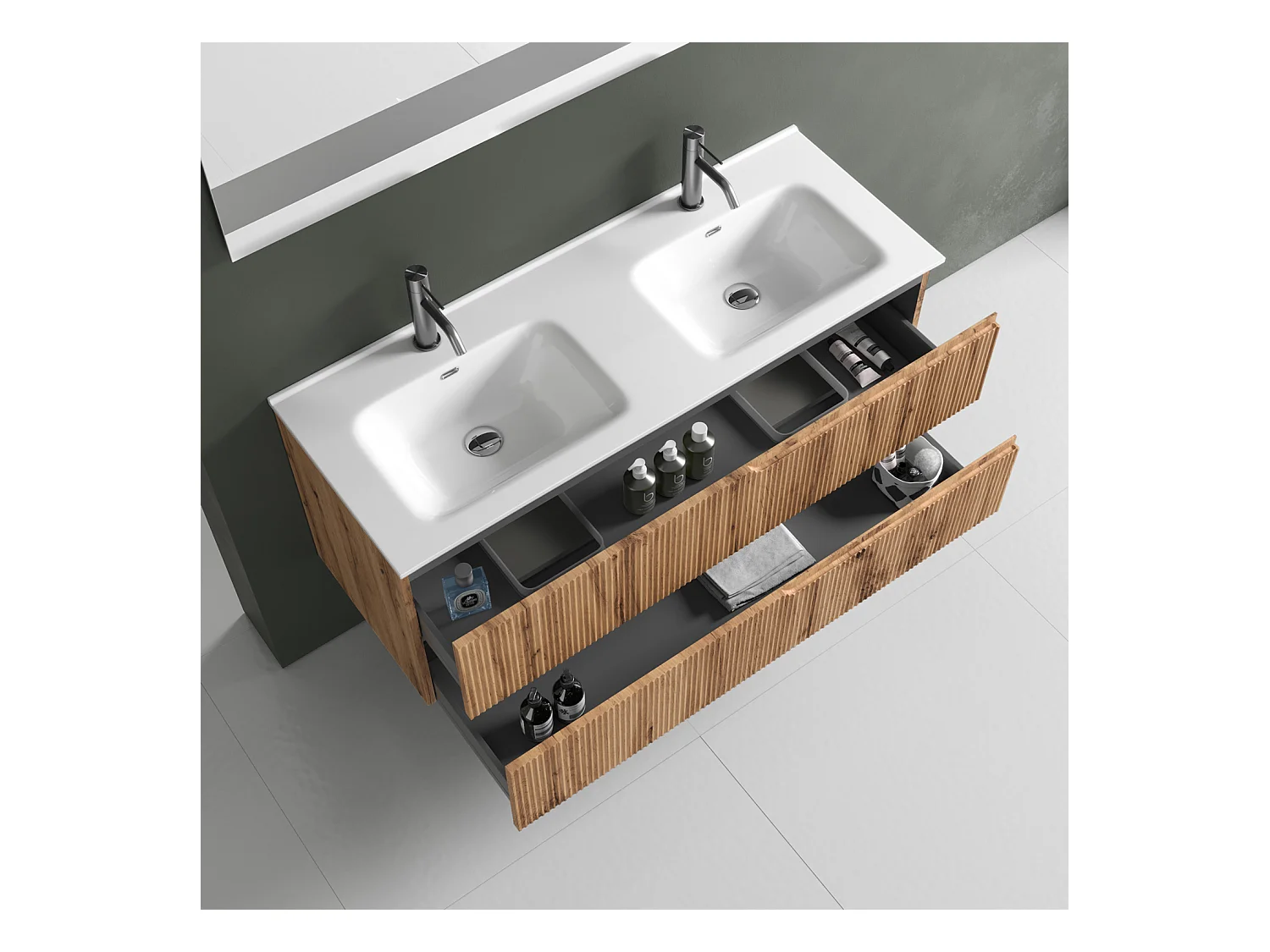Ensemble salle de bain double vasque 5 pièces VENERE chêne