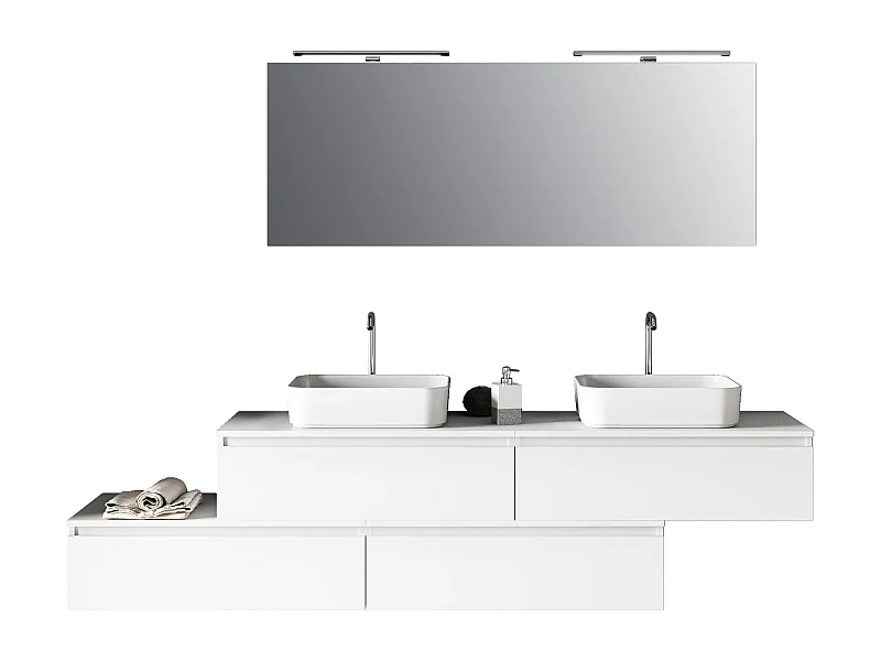 Ensemble de salle de bain double vasque 9 pièces ASTRA blanc