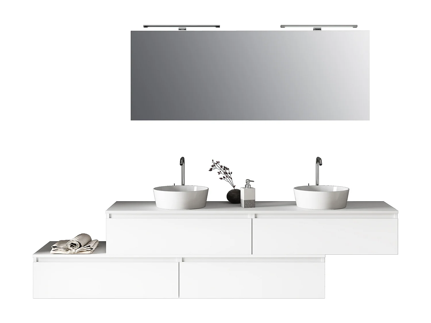 Composizione doppio lavabo 9 pezzi ASTRA bianco