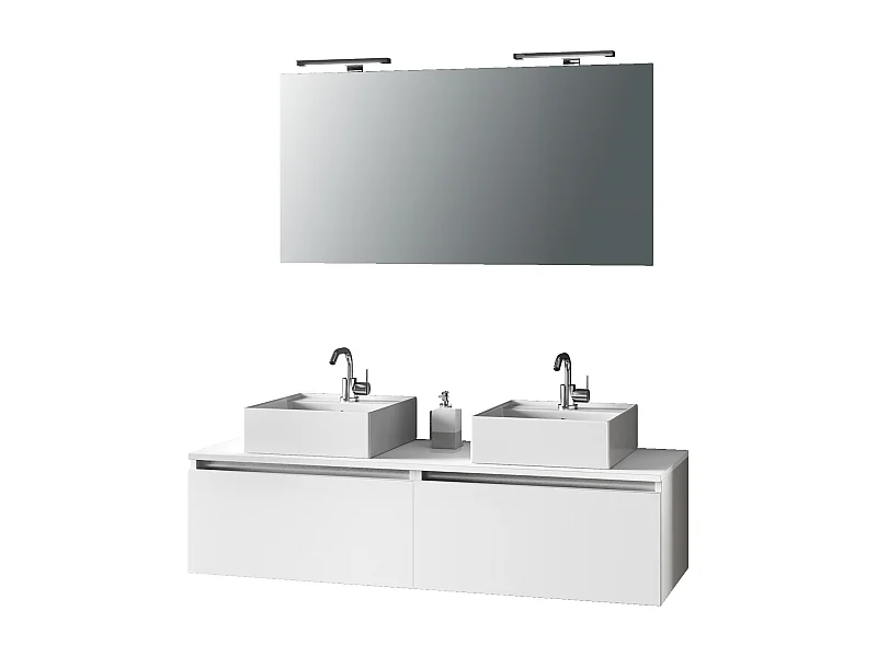 Ensemble salle de bain double lavabo 8 pièces AURORA blanc