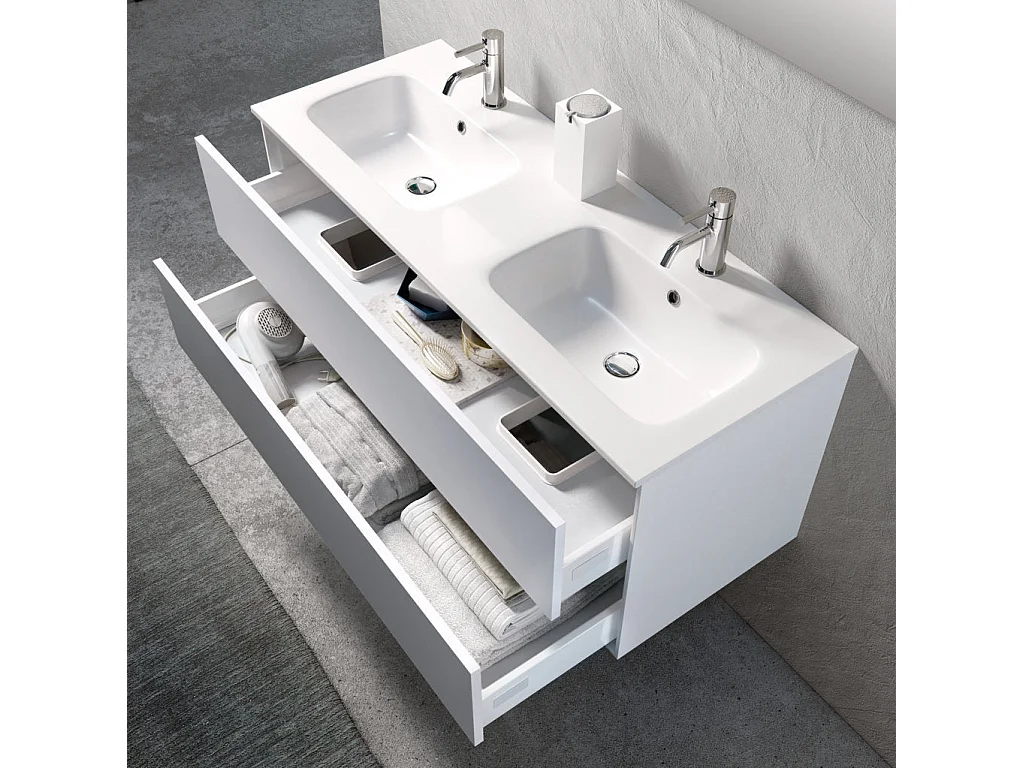 Ensemble de salle de bain double vasque 5 pièces IGEA blanc mat
