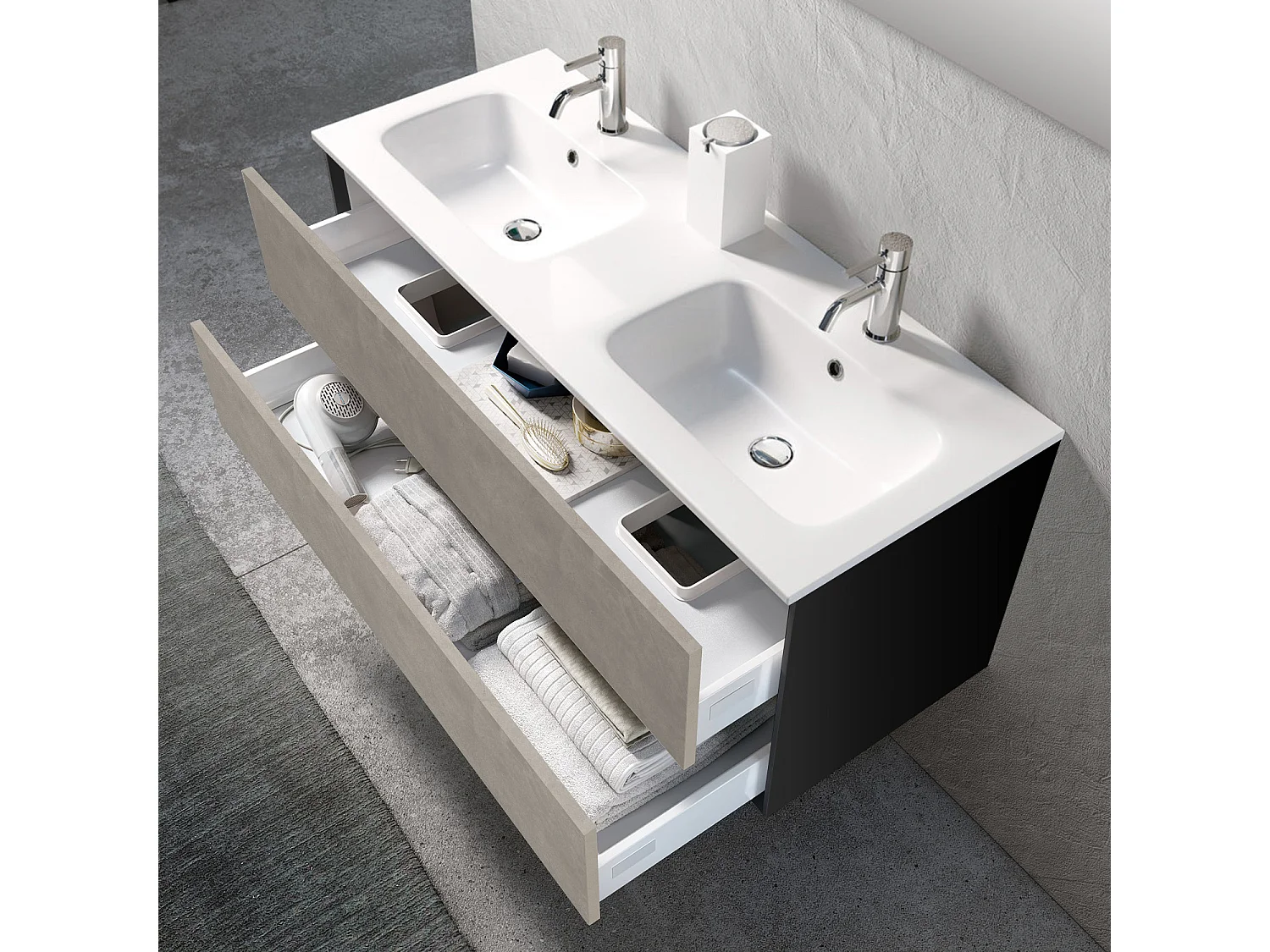 Ensemble de salle de bain double vasque 5 pièces IGEA havane pierre
