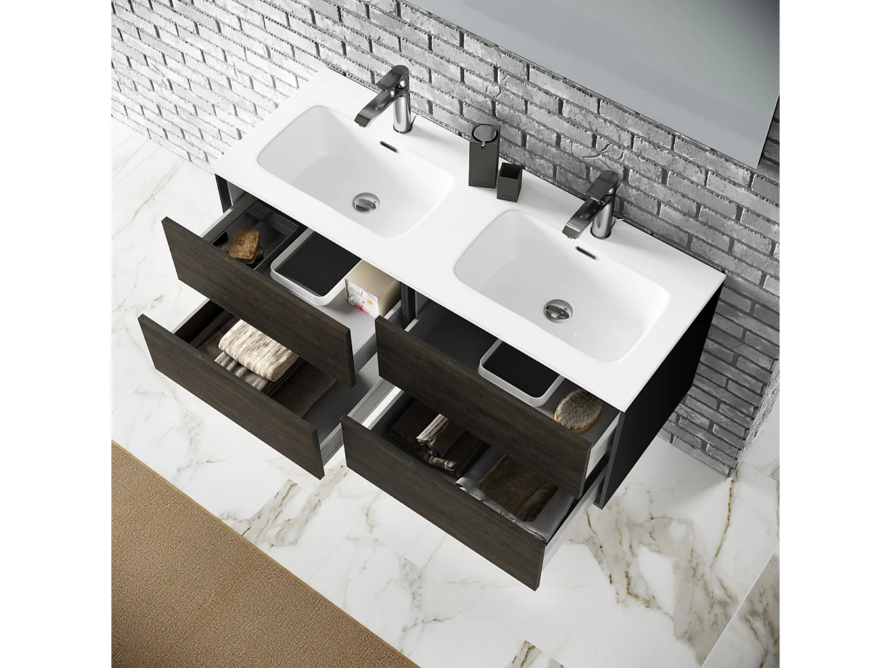 Ensemble de salle de bain double vasque 4 pièces IGEA brun foncé