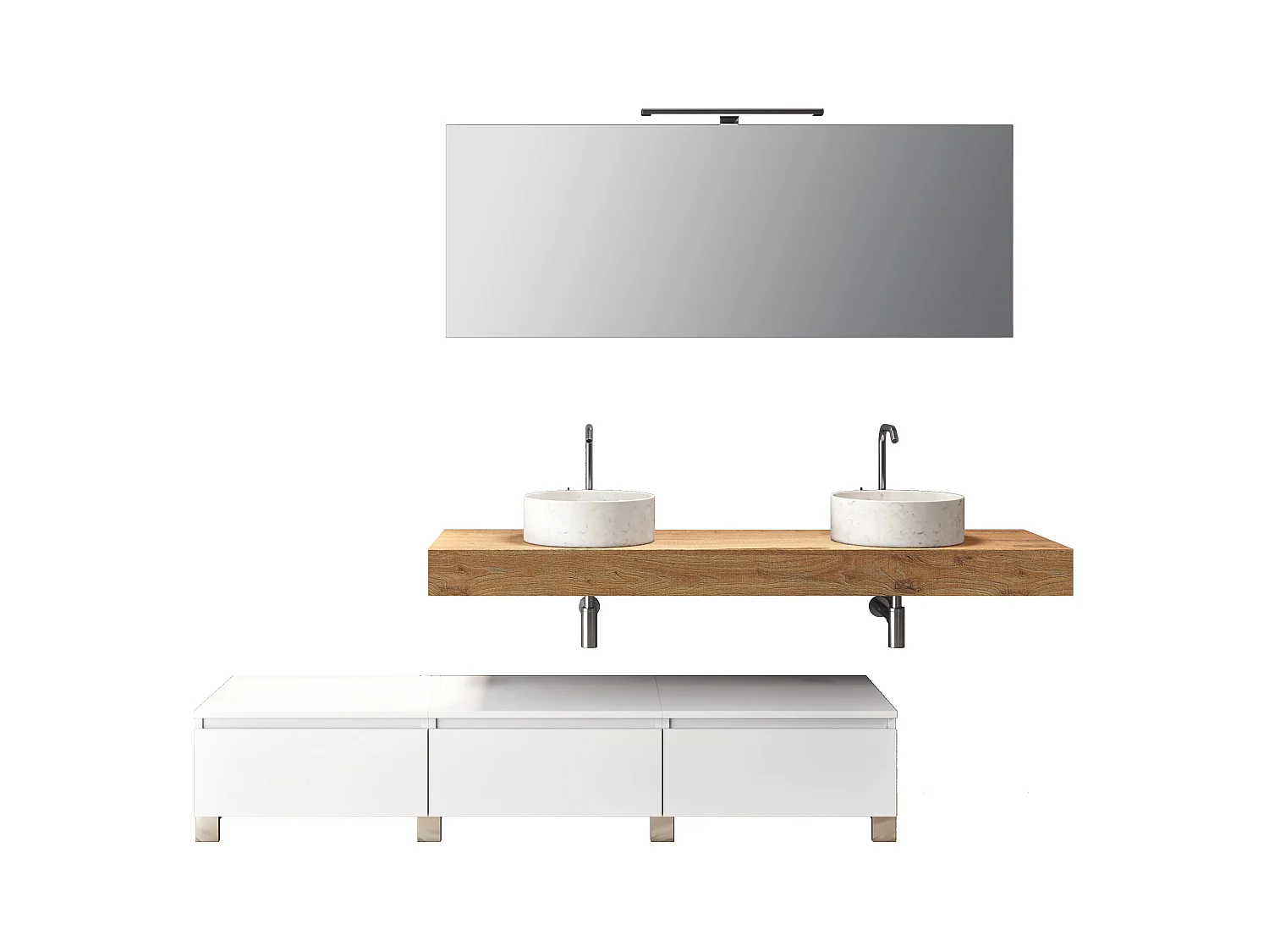 Ensemble de salle de bain double vasque 9 pièces ASTRA chêne miel/blanc
