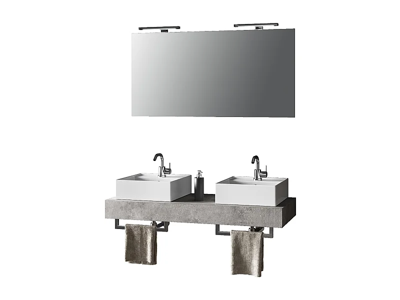 Ensemble de salle de bain double vasque 8 pièces ASTRA ciment