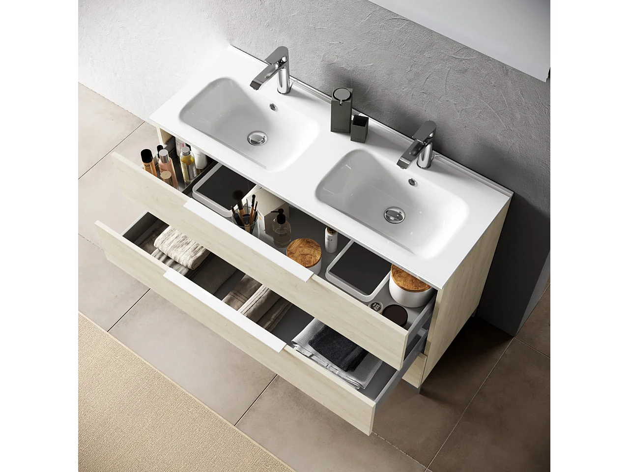 Ensemble double vasque 4 pièces LARISSA chêne alaska