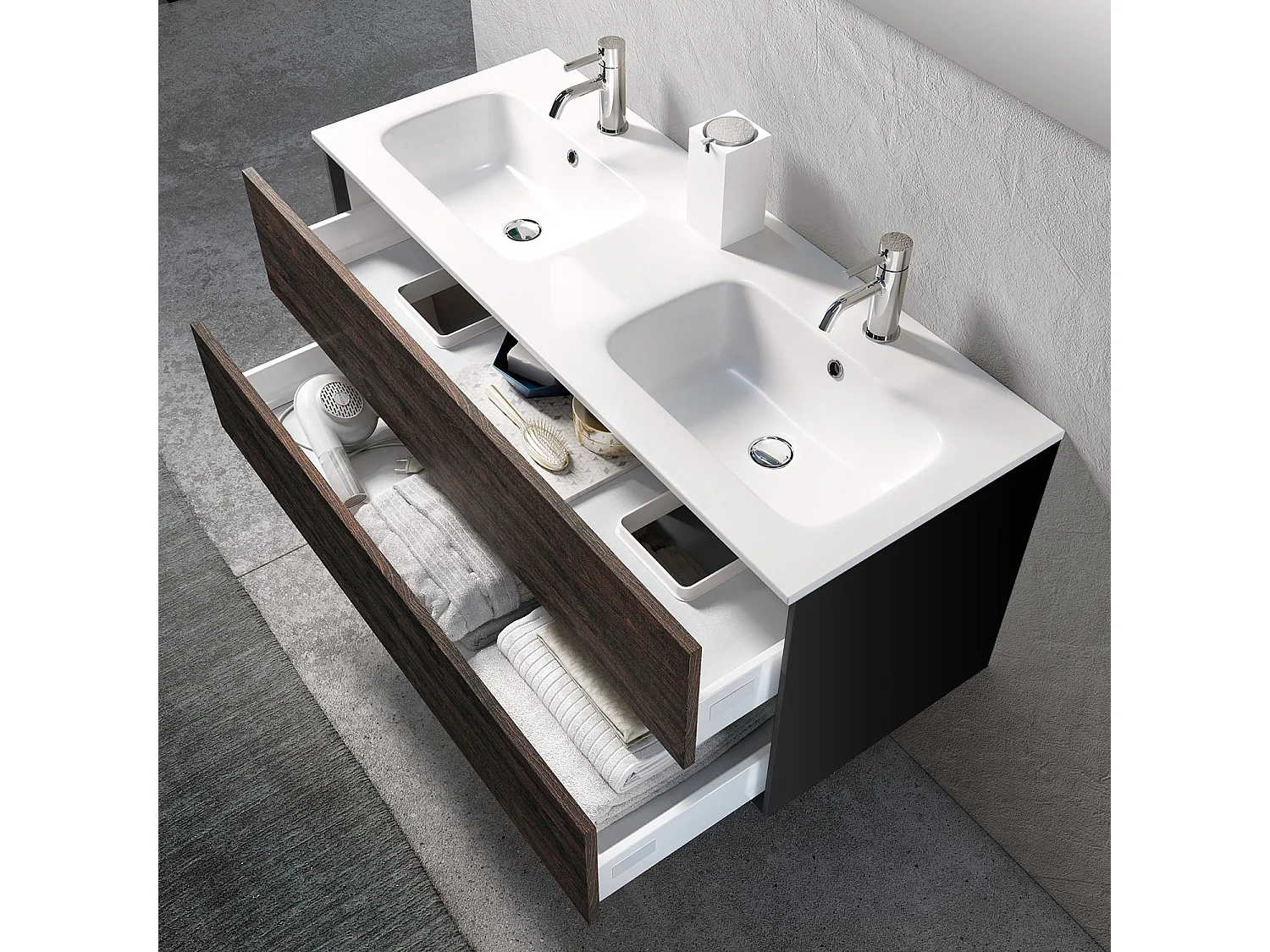 Ensemble de salle de bain double vasque 5 pièces IGEA brun foncé