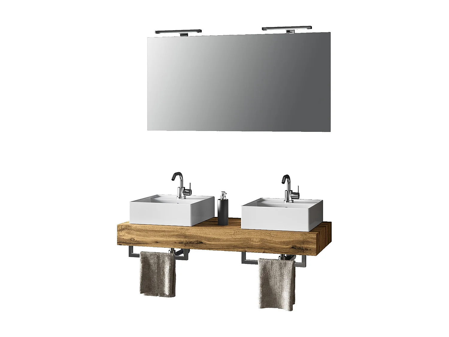 Ensemble de salle de bain double vasque 8 pièces ASTRA chêne miel