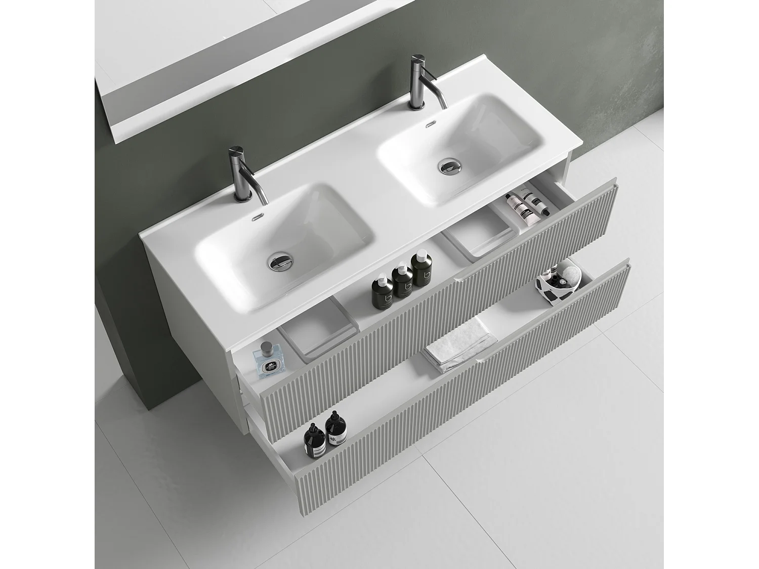 Ensemble salle de bain double vasque 5 pièces VENERE gris mat