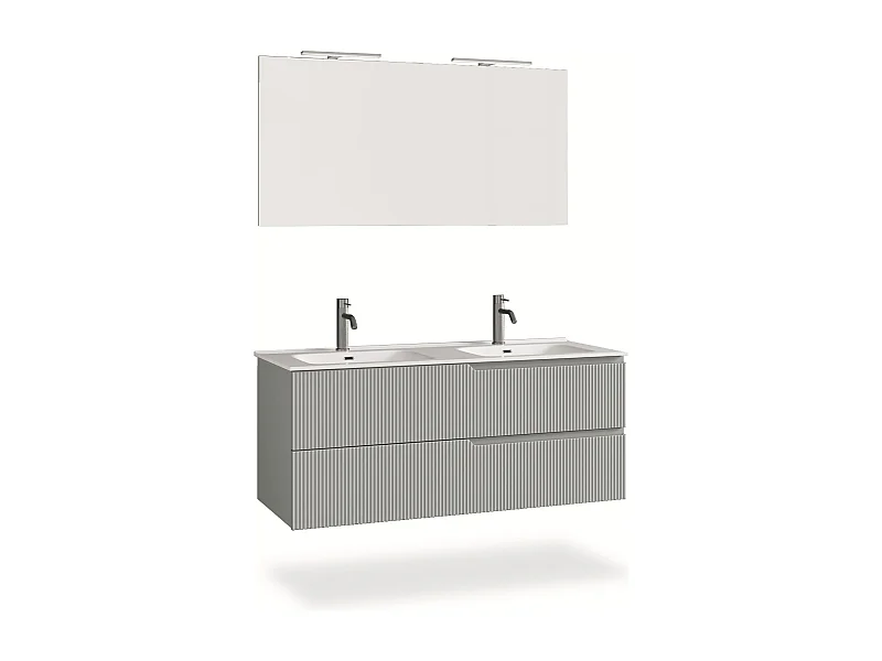 Ensemble salle de bain double vasque 5 pièces VENERE gris mat