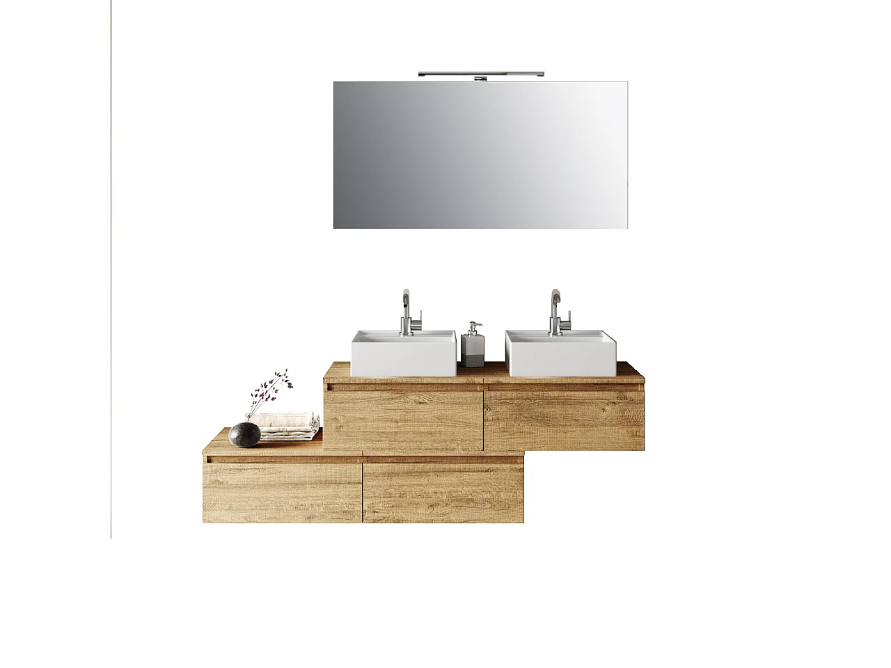 Composizione doppio lavabo 8 pezzi ASTRA rovere miele