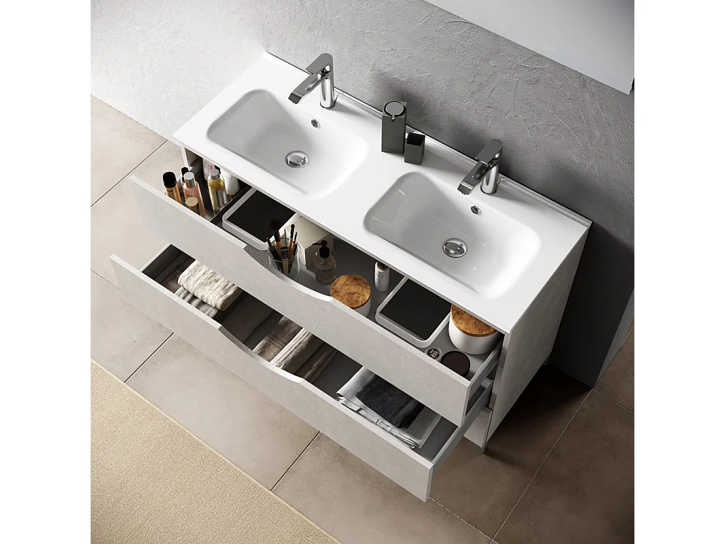 Ensemble de salle de bain double vasque 4 pièces PLUTONE blanc