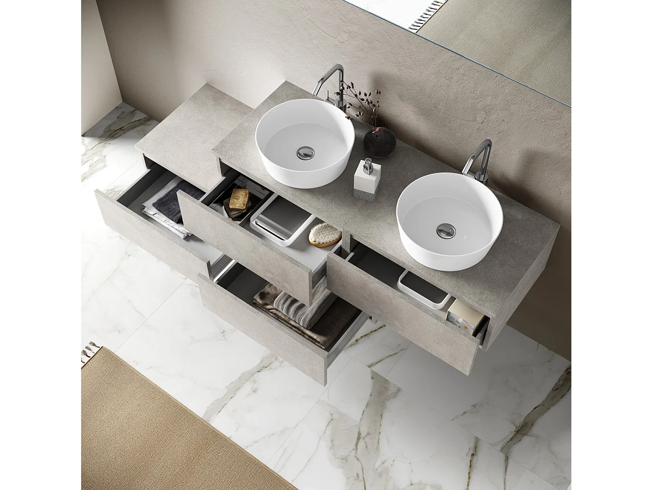 Ensemble de salle de bain double vasque 9 pièces ASTRA havane