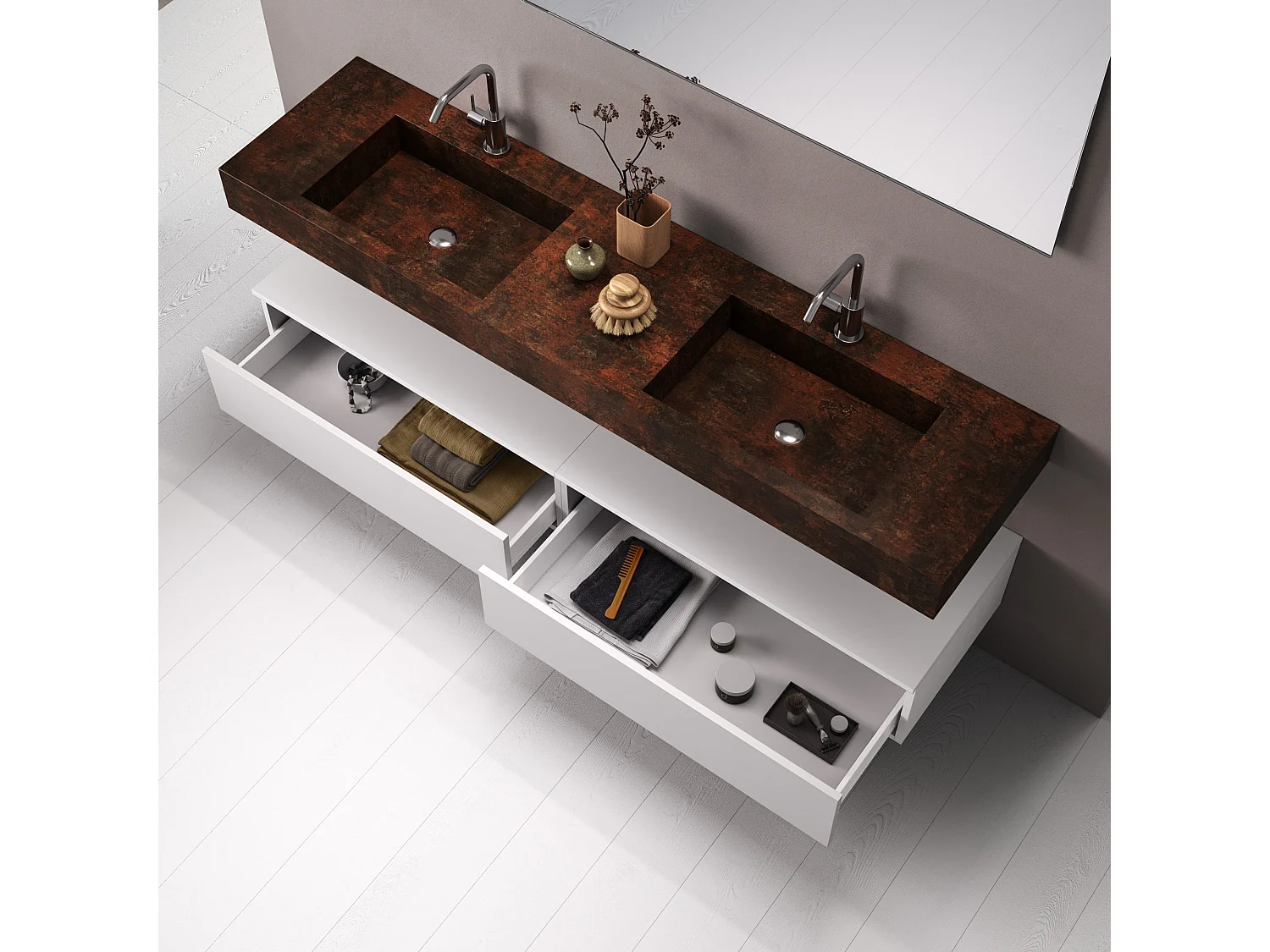 Ensemble de salle de bain 7 pièces ASTRA corten/Blanc