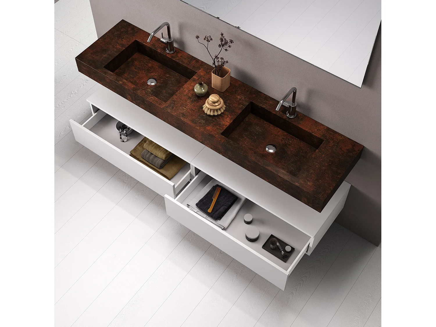 Doppelwaschbecken Zusammensetzung 7 Stücke Rost / Weiß - ASTRA