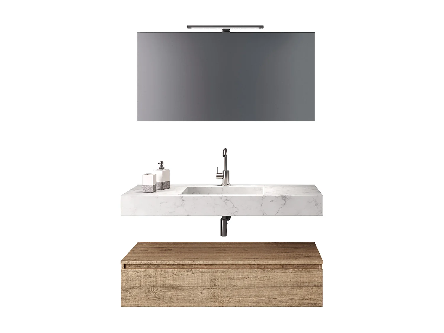 Ensemble de salle de bain 5 pièces ASTRA marbre carrara/chêne miel