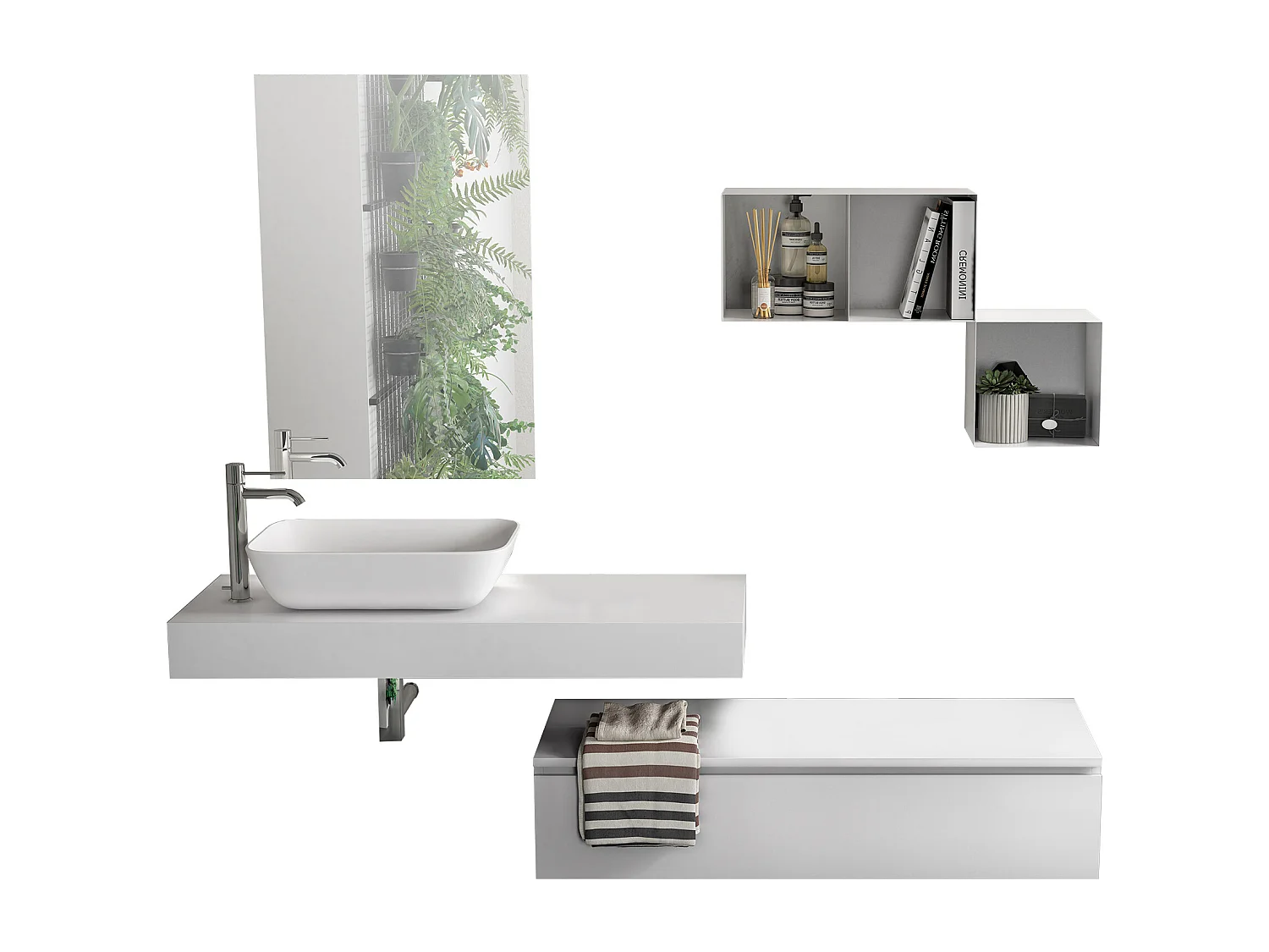 Ensemble salle de bain 4 pièces ASTRA blanc/blanc