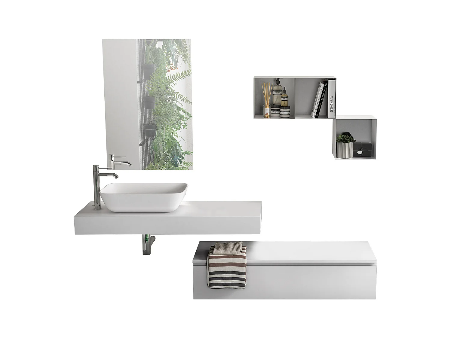 Ensemble salle de bain 4 pièces ASTRA blanc/blanc