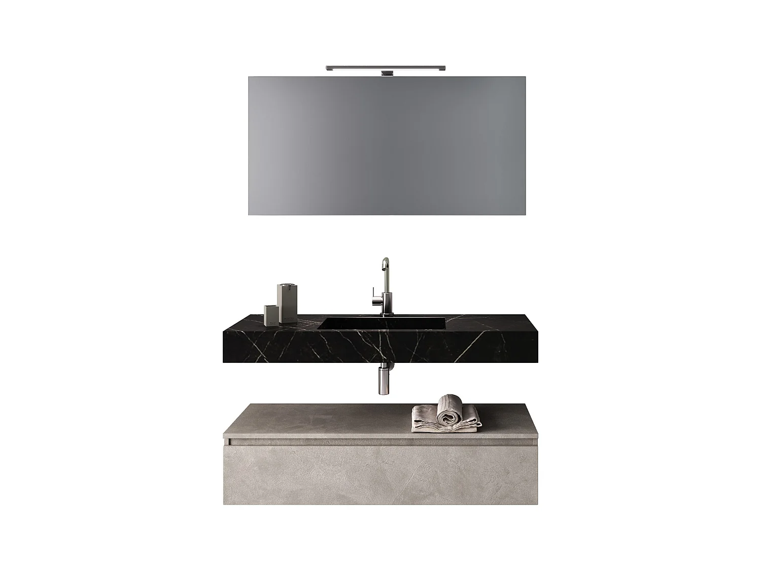 Ensemble de salle de bain 5 pièces ASTRA noir graphite/havane pierre