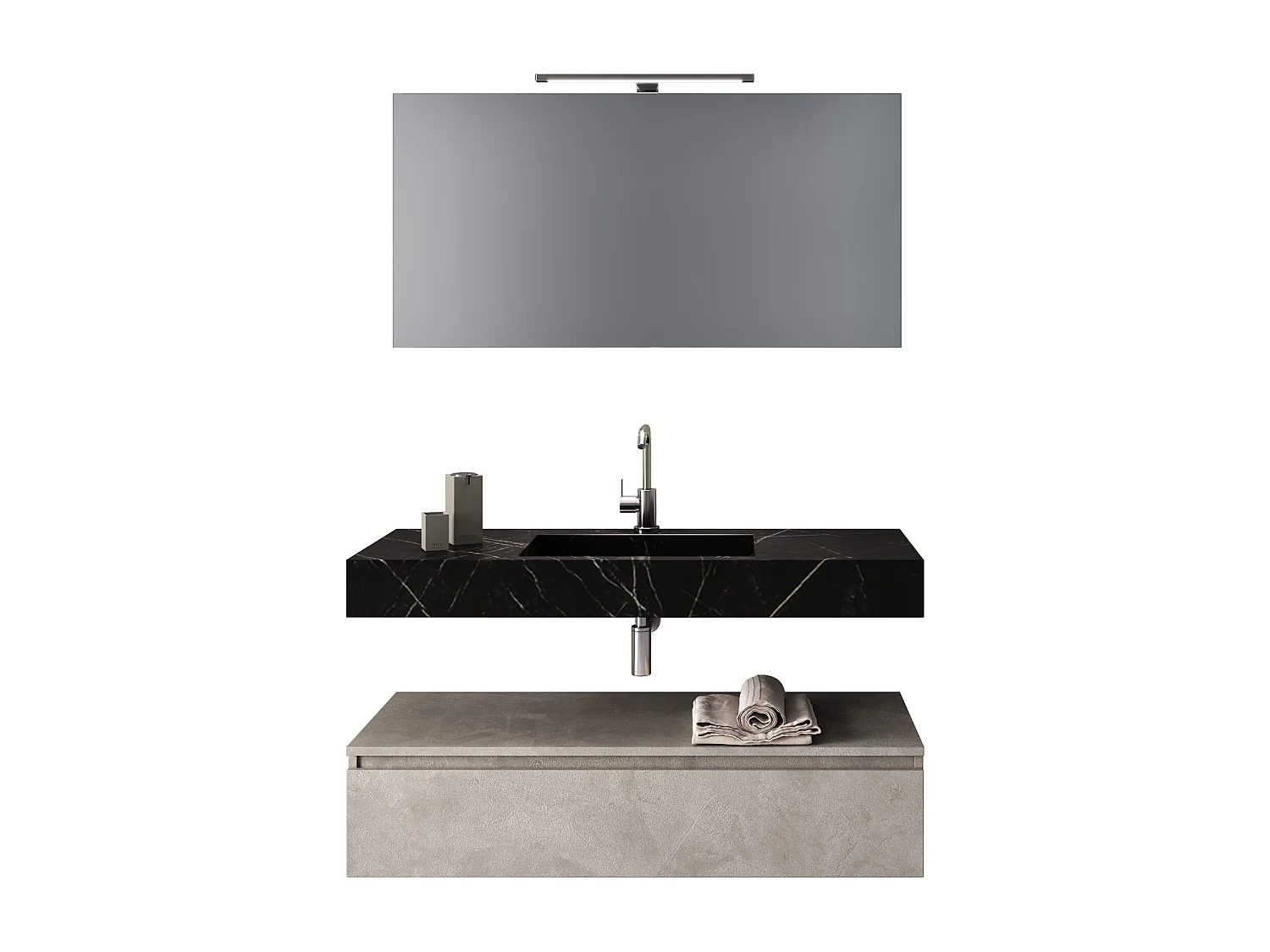 Ensemble de salle de bain 5 pièces ASTRA noir graphite/havane pierre