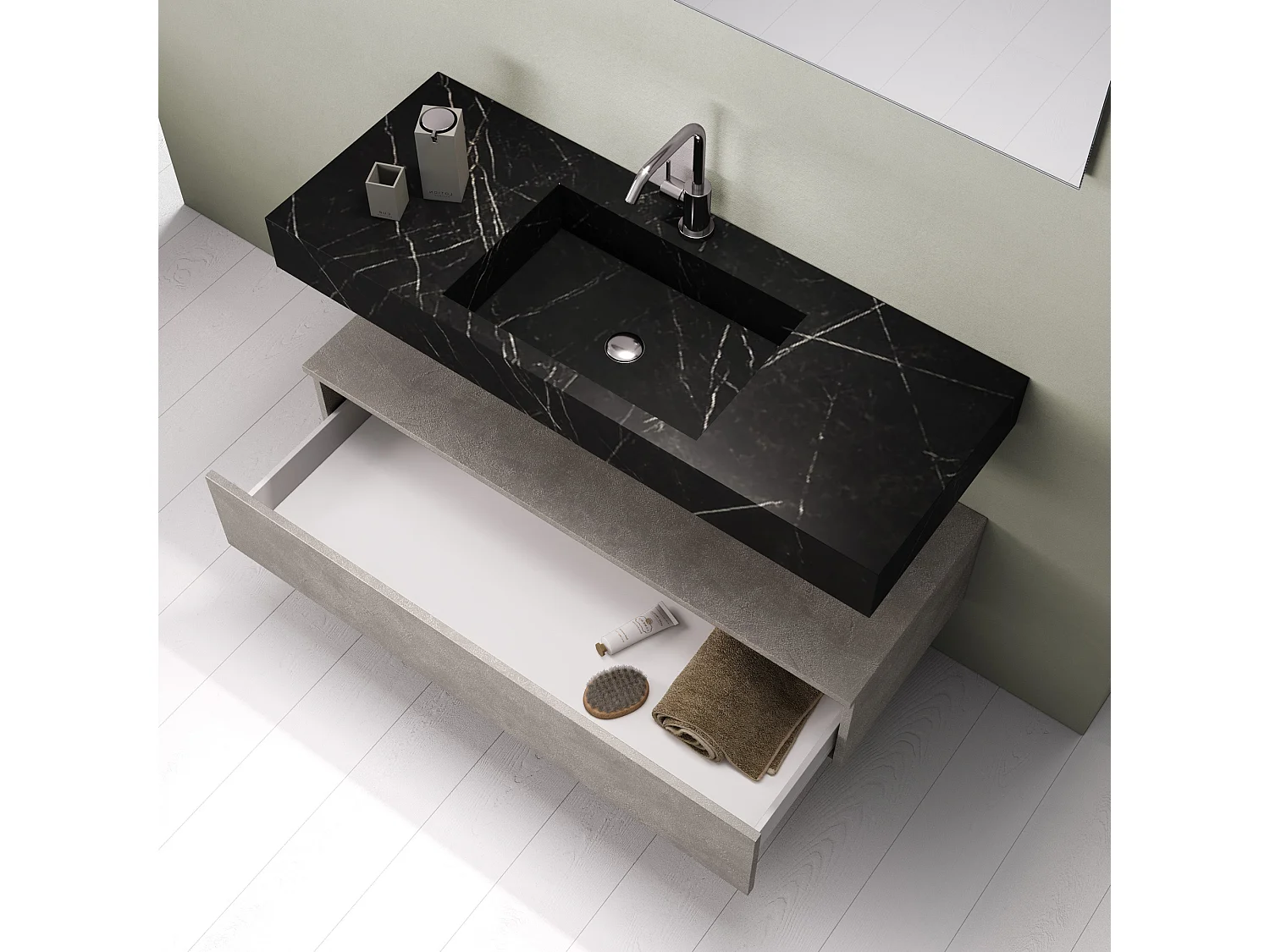 Ensemble de salle de bain 5 pièces ASTRA noir graphite/havane pierre