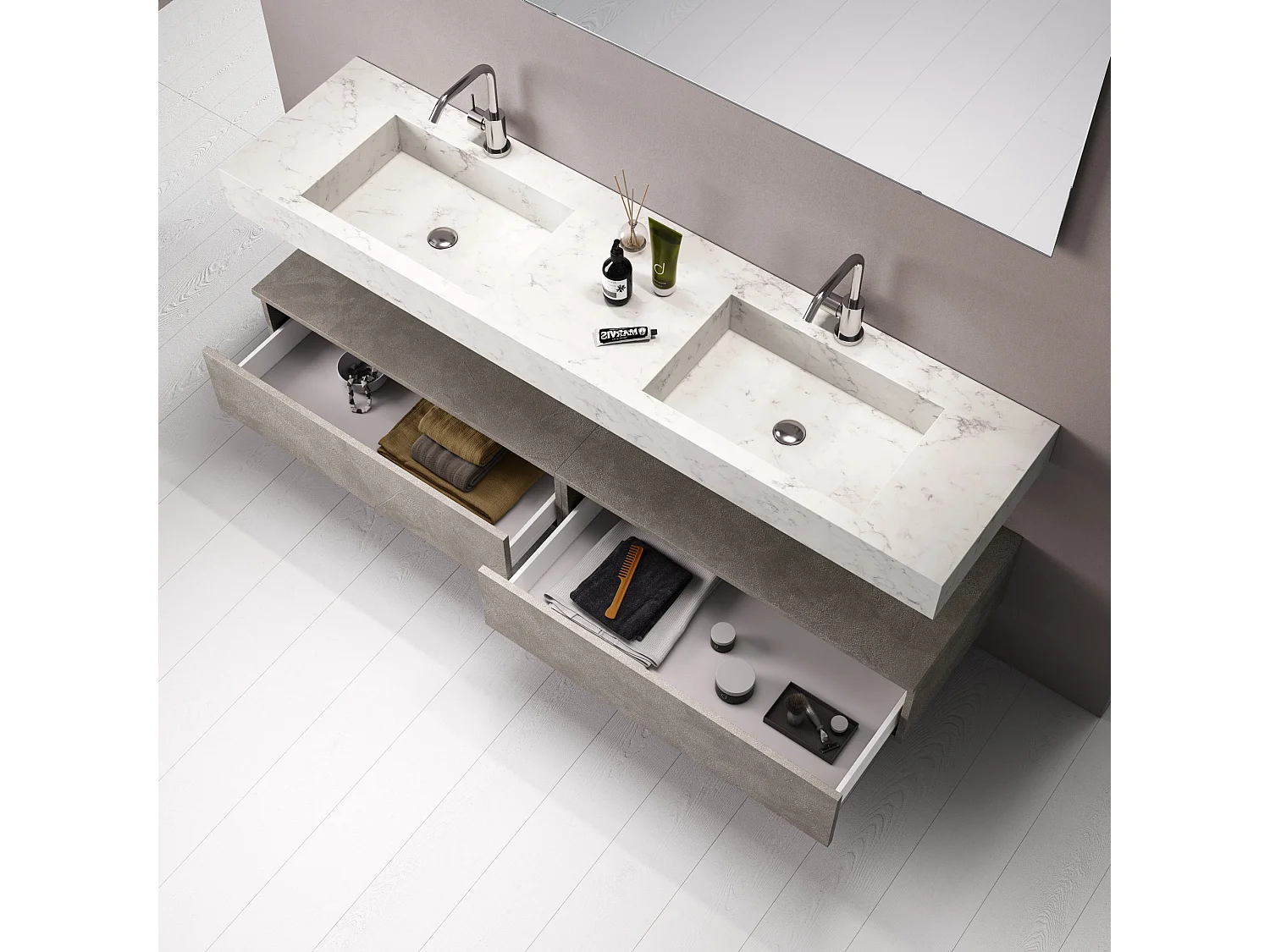 Ensemble de salle de bain 7 pièces ASTRA marbre carrara/havane pierre
