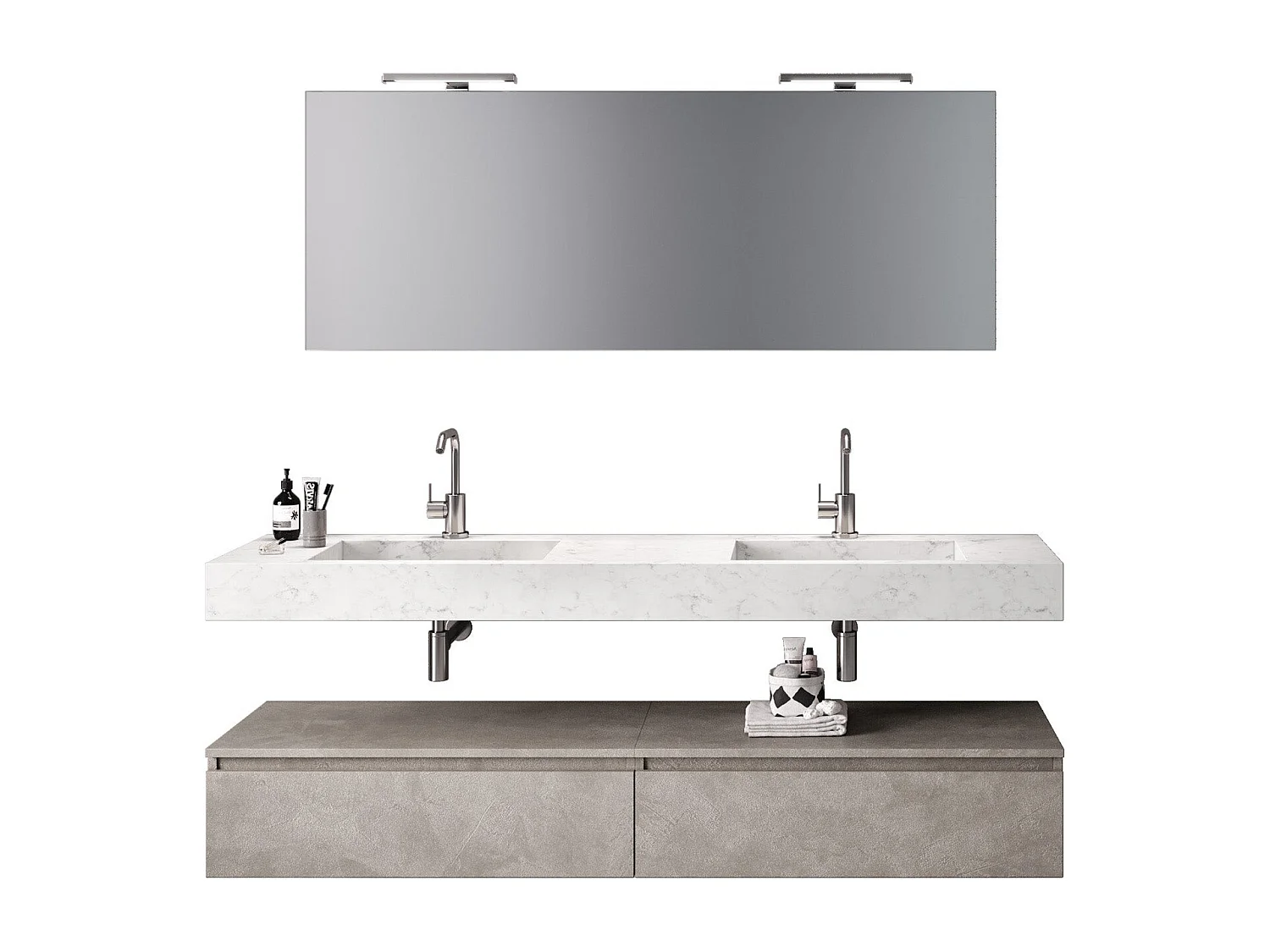 Doppelwaschbecken Zusammensetzung 7 Stücke  Marmor Carrara / Havanna - ASTRA