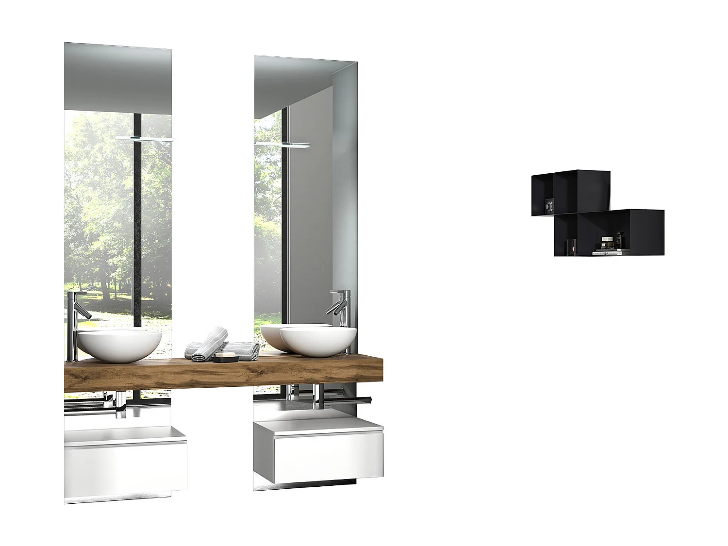 Ensemble de salle de bain 7 pièces ASTRA chêne miel/blanc