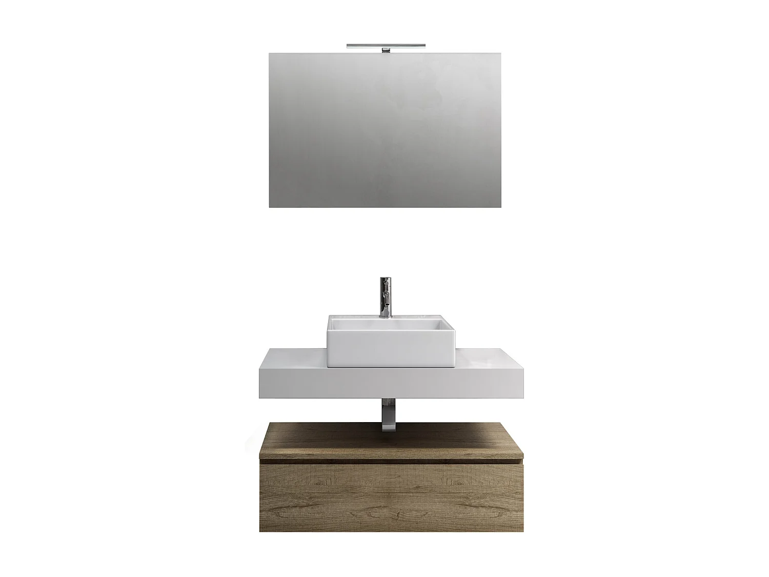 Ensemble de salle de bain 5 pièces ASTRA blanc mat/chêne miel