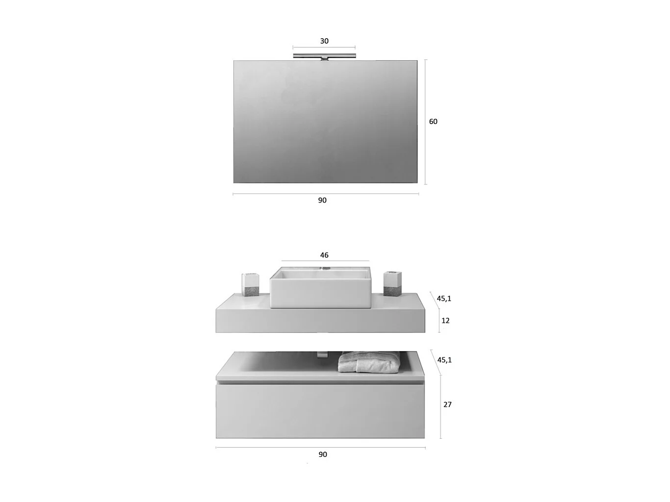 Ensemble de salle de bain 5 pièces ASTRA blanc mat/chêne miel