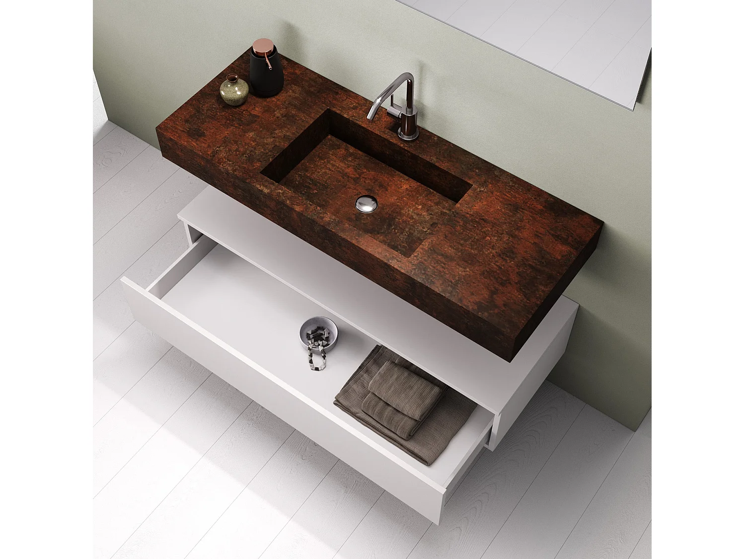 Ensemble de salle de bain 5 pièces ASTRA corten/blanc