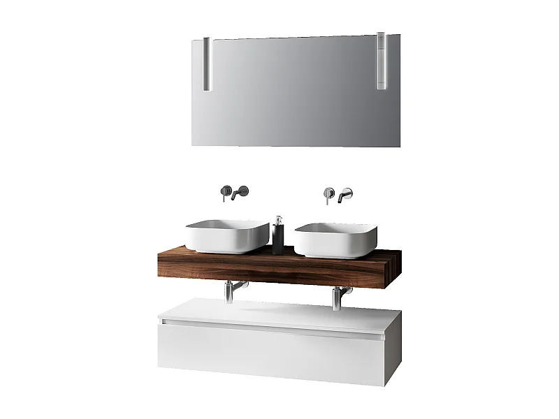 Composição de lavatório duplo 7 peças ASTRA nogueira/branco