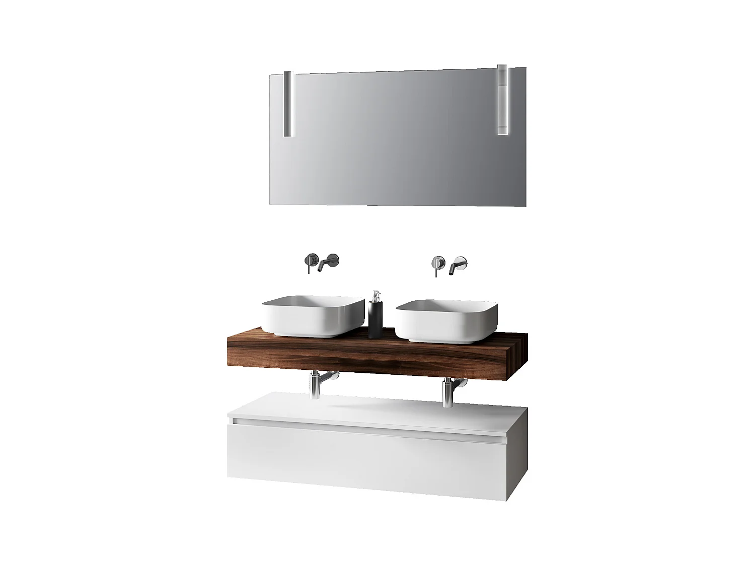Composizione doppio lavabo 7 pezzi ASTRA  noce/bianco