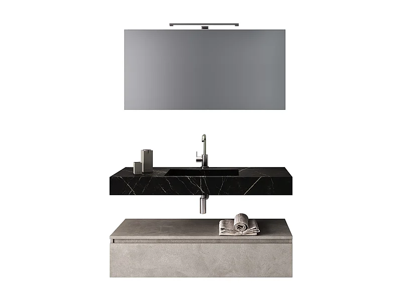 Ensemble de salle de bain 5 pièces ASTRA noir graphite/havane pierre