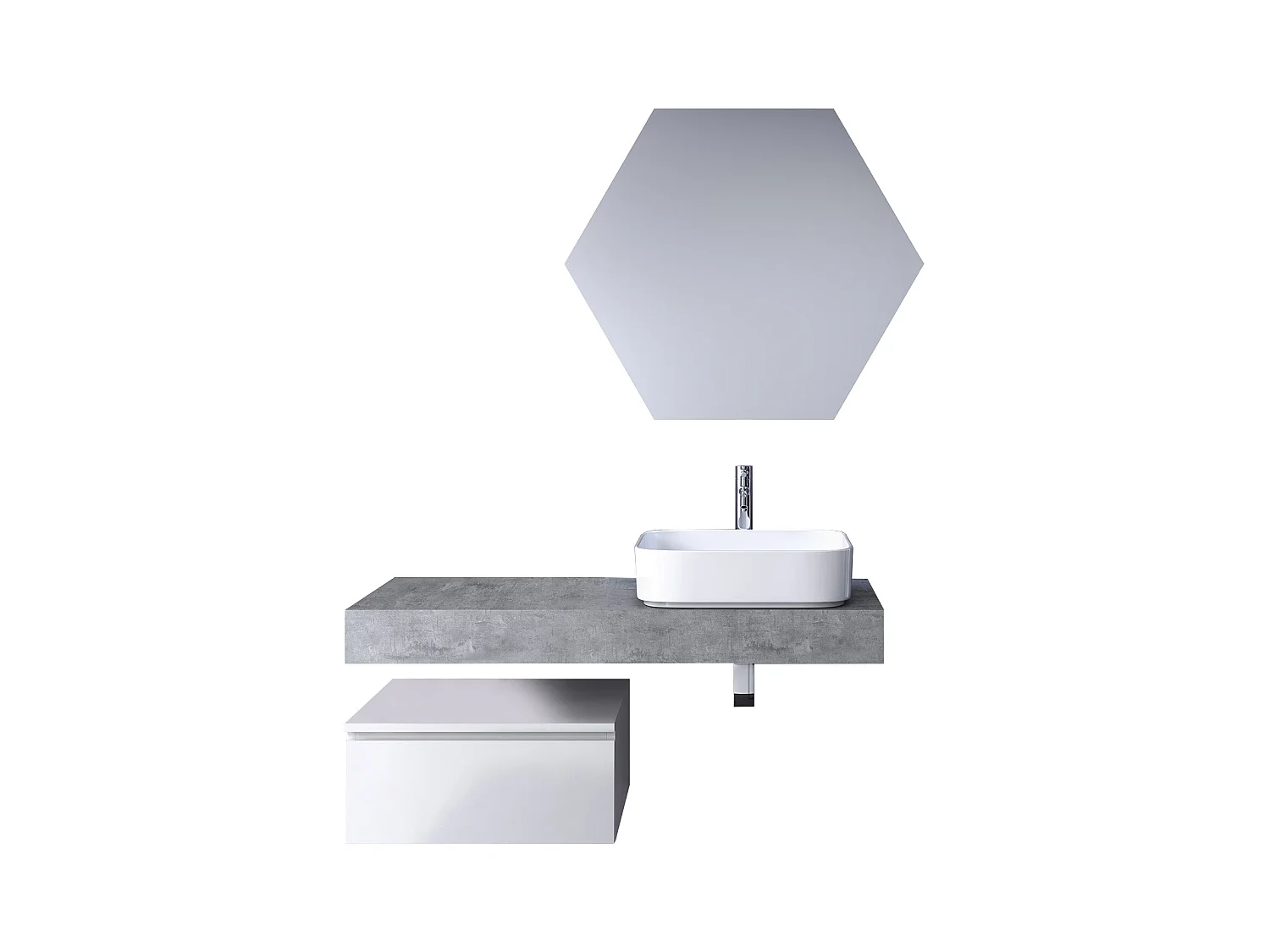 Ensemble de salle de bain 4 pièces ASTRA ciment/blanc