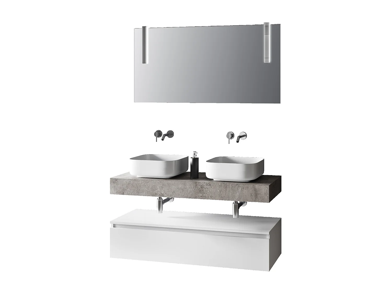 Composizione doppio lavabo 7 pezzi ASTRA cmento/bianco