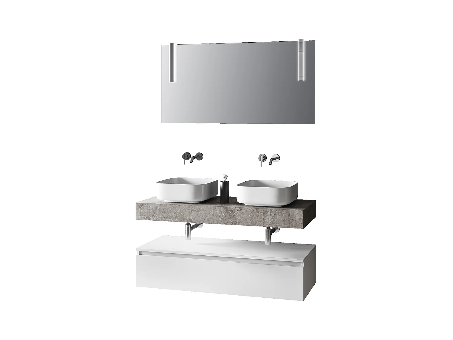 Ensemble de salle de bain 8 pièces ASTRA ciment/blanc