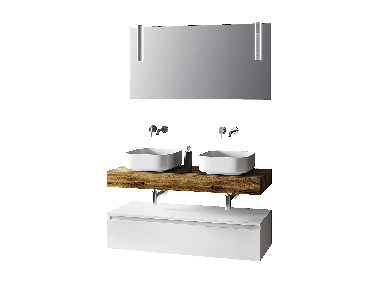 Composizione doppio lavabo 7 pezzi ASTRA rovere miele/bianco