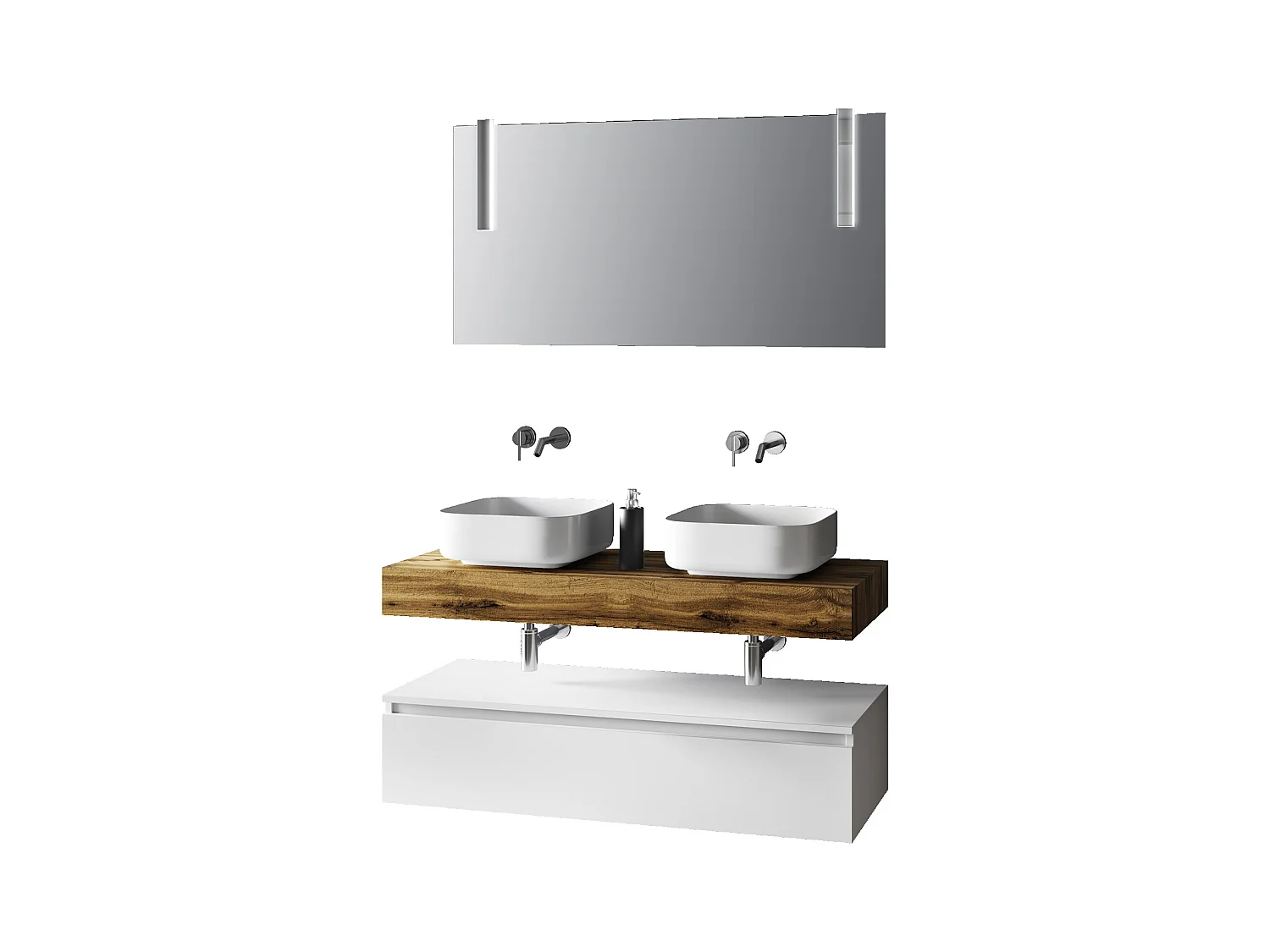 Composizione doppio lavabo 7 pezzi ASTRA rovere miele/bianco