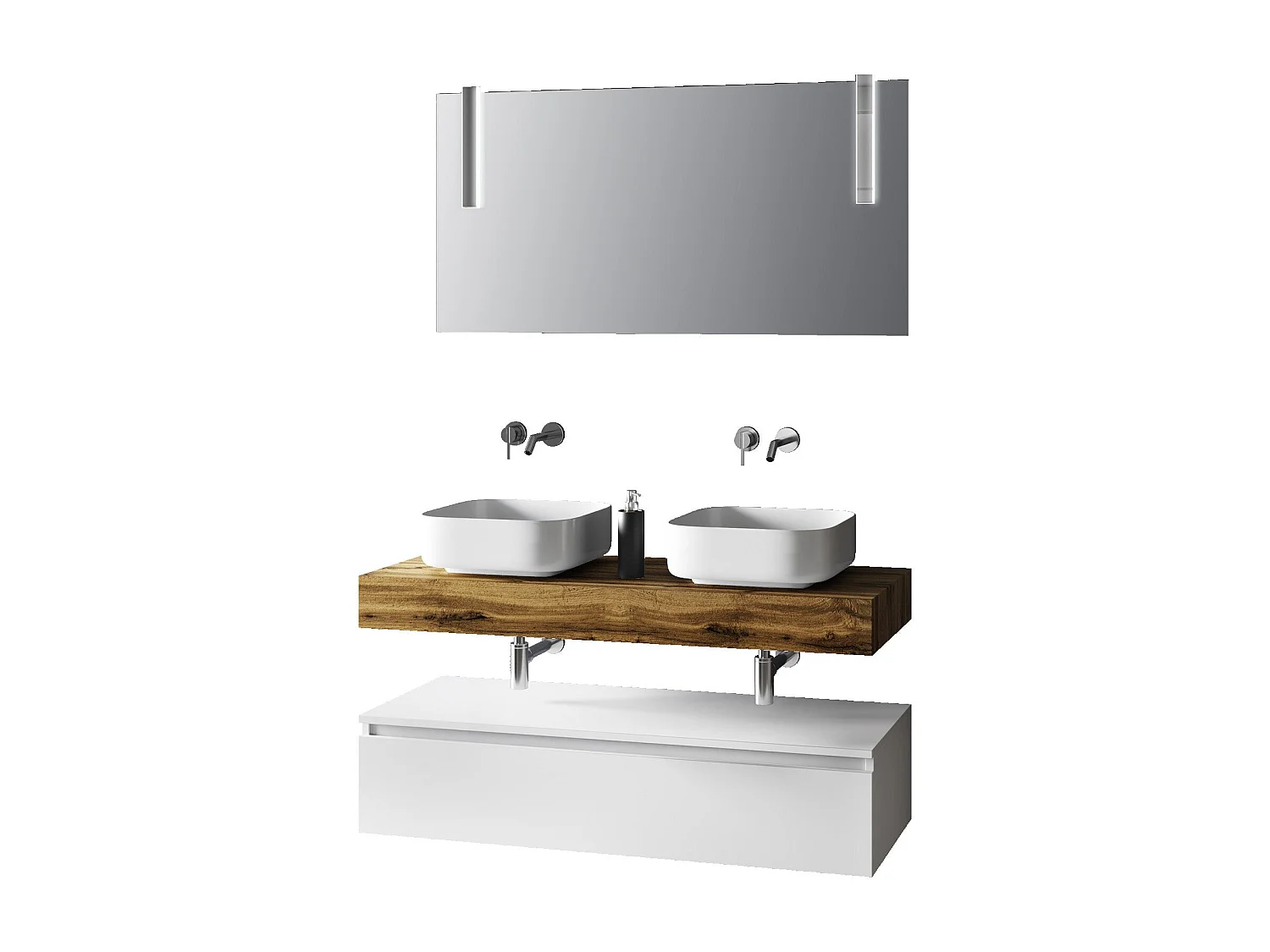 Doppelwaschbecken Zusammensetzung 7 Stücke ASTRA - Eiche / Weiß