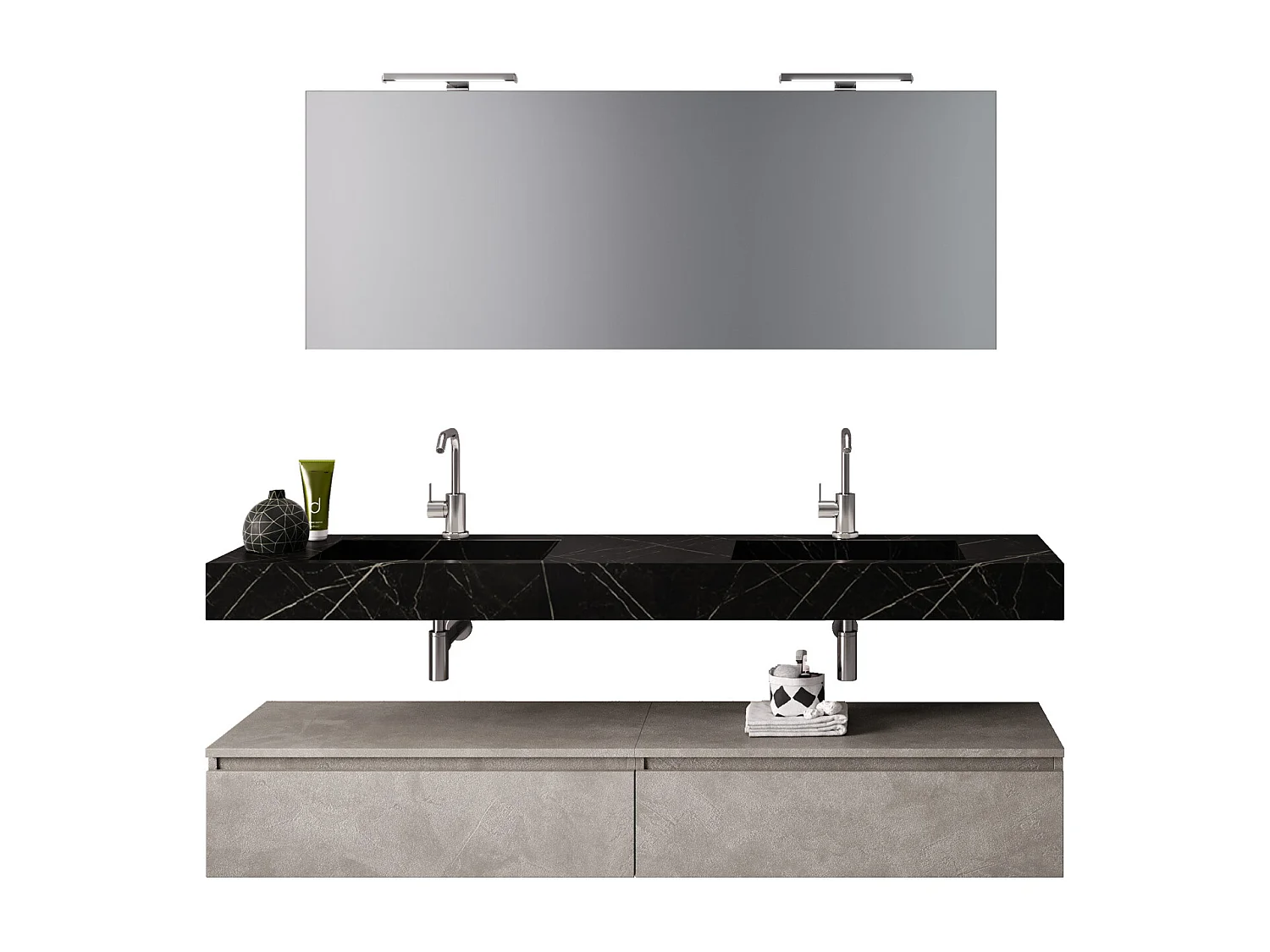 Ensemble de salle de bain 7 pièces ASTRA noir graphite/havane pierre