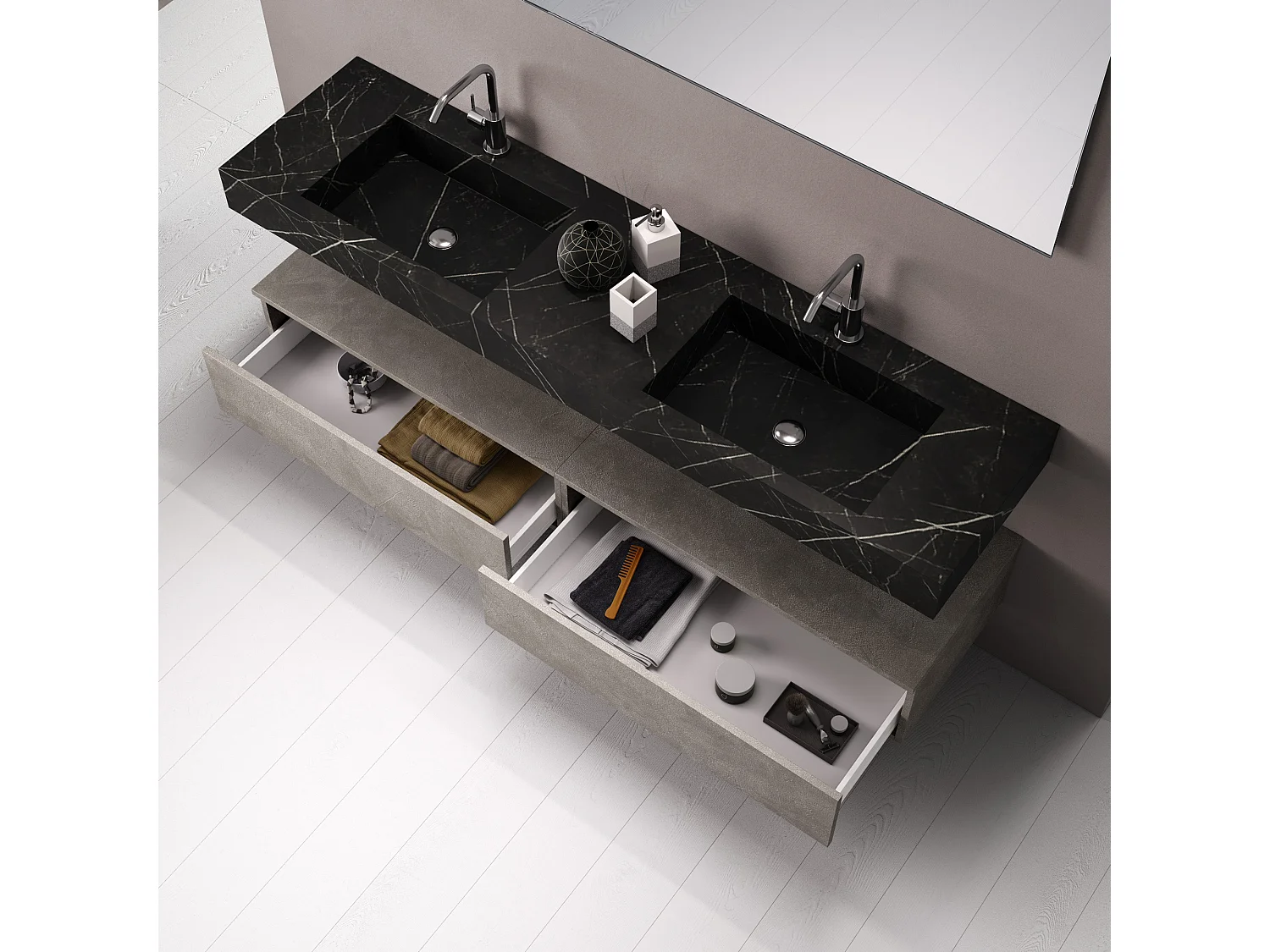 Ensemble de salle de bain 7 pièces ASTRA noir graphite/havane pierre