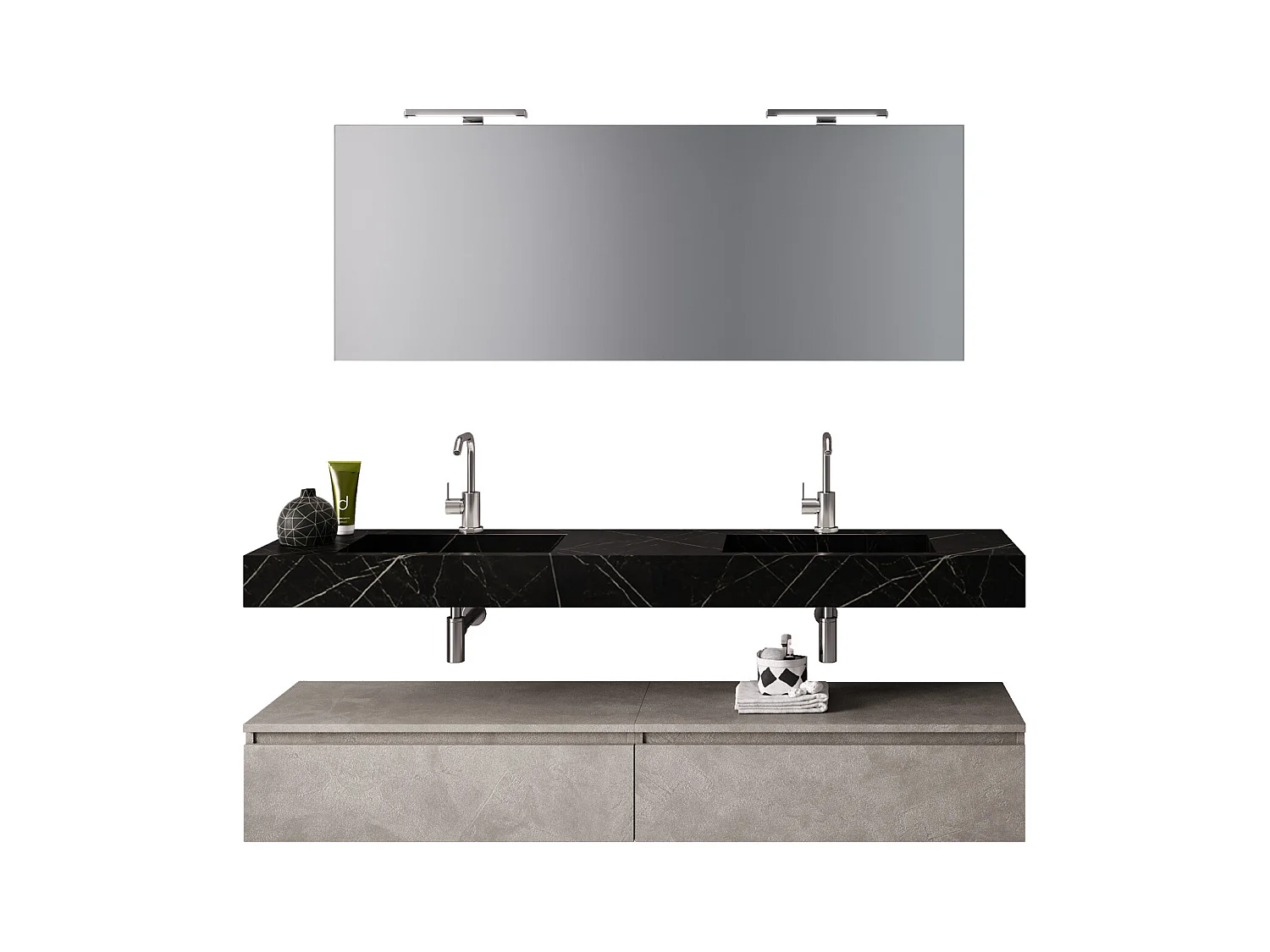 Ensemble de salle de bain 7 pièces ASTRA noir graphite/havane pierre