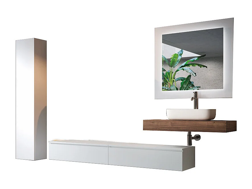 Ensemble de salle de bain 8 pièces ASTRA noyer/blanc mat