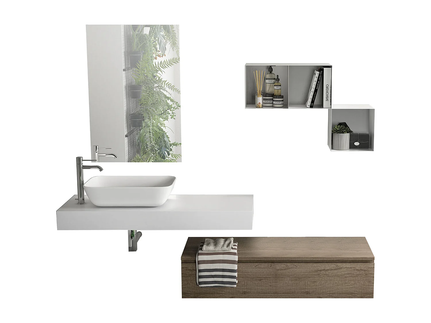 Ensemble salle de bain 4 pièces ASTRA blanc/chêne miel